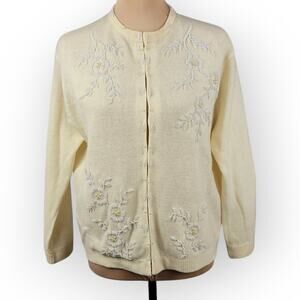 Vintage 50s Wool Hand Beaded Cardigan Sz Large Mid Century Cottagecore Heirloom